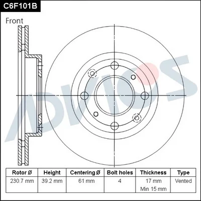 C6F101B ADVICS Тормозной диск