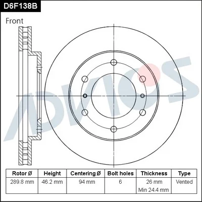 D6F138B ADVICS Тормозной диск