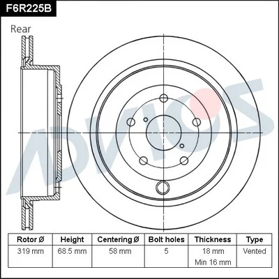 F6R225B ADVICS Тормозной диск