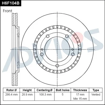 H6F104B ADVICS Тормозной диск