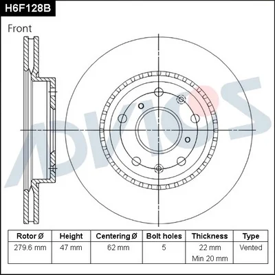 H6F128B ADVICS Тормозной диск