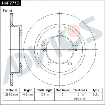 H6F777B ADVICS Тормозной диск