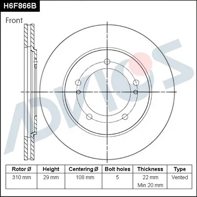 H6F866B ADVICS Тормозной диск