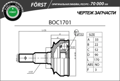 Шарнирный комплект, приводной вал B-RING BOC1701