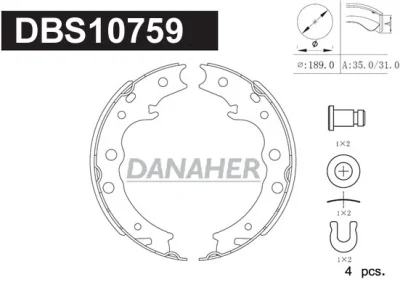 DBS10759 DANAHER Комплект тормозных колодок, стояночная тормозная система