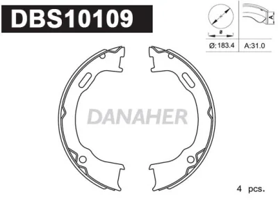 DBS10109 DANAHER Комплект тормозных колодок, стояночная тормозная система