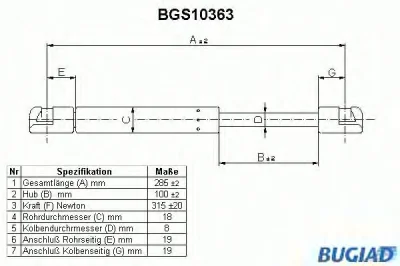 BGS10363 BUGIAD Газовый амортизатор крышки багажника, заднего стекла, капота