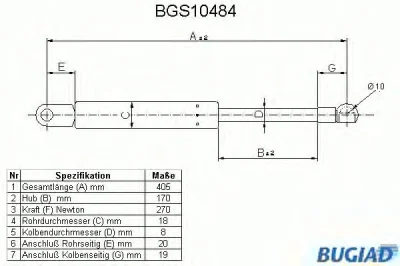 BGS10484 BUGIAD Газовый амортизатор крышки багажника, заднего стекла, капота