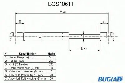 BGS10611 BUGIAD Газовый амортизатор крышки багажника, заднего стекла, капота