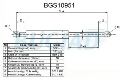 BGS10951 BUGIAD Газовый амортизатор крышки багажника, заднего стекла, капота