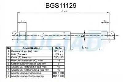 BGS11129 BUGIAD Газовый амортизатор крышки багажника, заднего стекла, капота