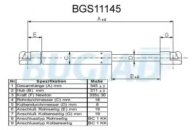 BGS11145 BUGIAD Газовый амортизатор крышки багажника, заднего стекла, капота