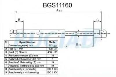 BGS11160 BUGIAD Газовый амортизатор крышки багажника, заднего стекла, капота