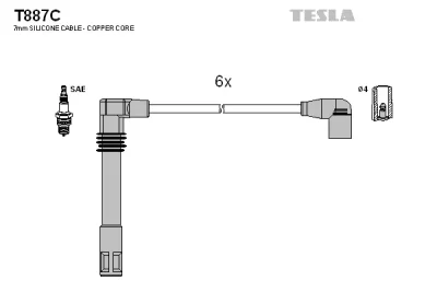 T887C TESLA Комплект проводов зажигания