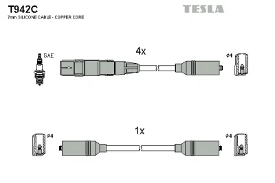 Комплект проводов зажигания TESLA T942C