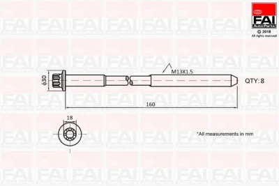 B1616 FAI AUTOPARTS Комплект болтов головки цилидра