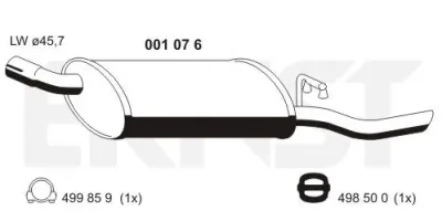 001076 ERNST Глушитель выхлопных газов средний/конечный/задняя банка