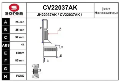 CV22037AK EAI Шарнирный комплект, приводной вал