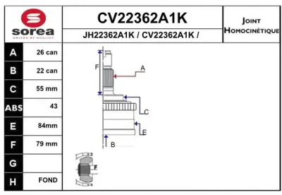 CV22362A1K EAI Шарнирный комплект, приводной вал