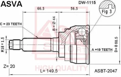 Шарнирный комплект, приводной вал ASVA DW-1115