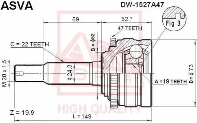 DW-152A47 ASVA Шарнирный комплект, приводной вал