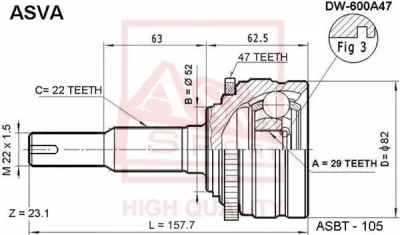 DW-600A47 ASVA Шарнирный комплект, приводной вал