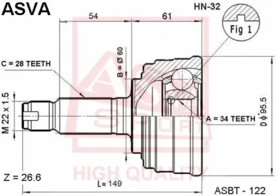 Шарнирный комплект, приводной вал ASVA HN-32