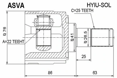 Шарнирный комплект, приводной вал ASVA HYIU-SOL
