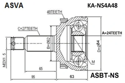 KA-NS4A48 ASVA Шарнирный комплект, приводной вал