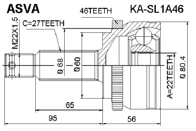 KA-SL1A46 ASVA Шарнирный комплект, приводной вал