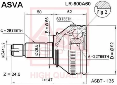 Шарнирный комплект, приводной вал ASVA LR-800A60