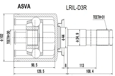 Шарнирный комплект, приводной вал ASVA LRIL-D3R