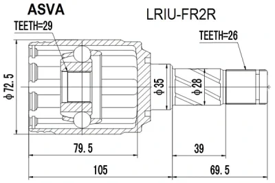 LRIU-FR2R ASVA Шарнирный комплект, приводной вал