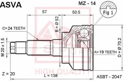 Шарнирный комплект, приводной вал ASVA MZ-14