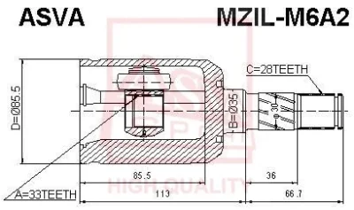 MZIL-M6A2 ASVA Шарнирный комплект, приводной вал