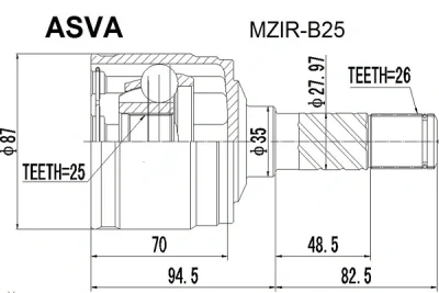 MZIR-B25 ASVA Шарнирный комплект, приводной вал