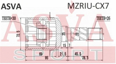 MZRIU-CX7 ASVA Шарнирный комплект, приводной вал