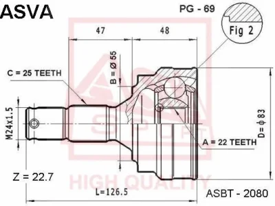 PG-69 ASVA Шарнирный комплект, приводной вал