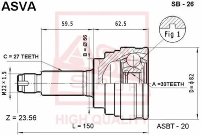 SB-26 ASVA Шарнирный комплект, приводной вал