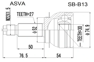 SB-B13 ASVA Шарнирный комплект, приводной вал