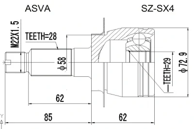 SZ-SX4 ASVA Шарнирный комплект, приводной вал