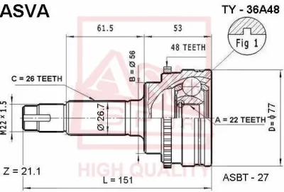 Шарнирный комплект, приводной вал ASVA TY-36A48