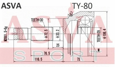 Шарнирный комплект, приводной вал ASVA TY-80