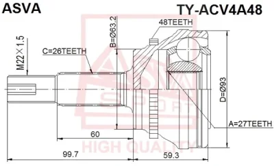 TY-ACV4A48 ASVA Шарнирный комплект, приводной вал