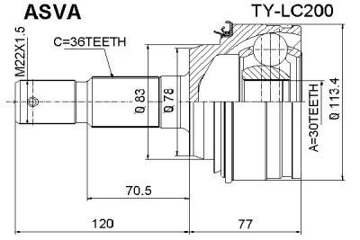 Шарнирный комплект, приводной вал ASVA TY-LC200
