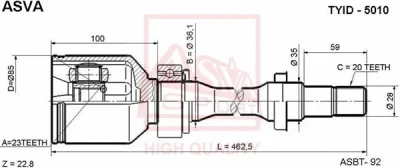 TYID-5010 ASVA Шарнирный комплект, приводной вал