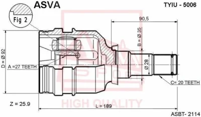 TYIU-5006 ASVA Шарнирный комплект, приводной вал