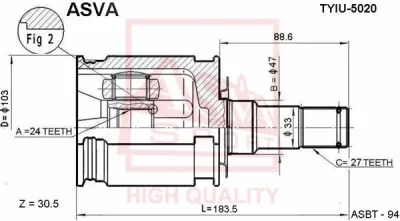 Шарнирный комплект, приводной вал ASVA TYIU-5020