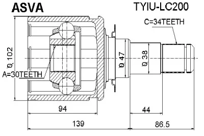 Шарнирный комплект, приводной вал ASVA TYIU-LC200