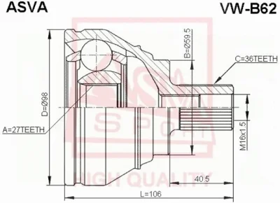 VW-B62 ASVA Шарнирный комплект, приводной вал